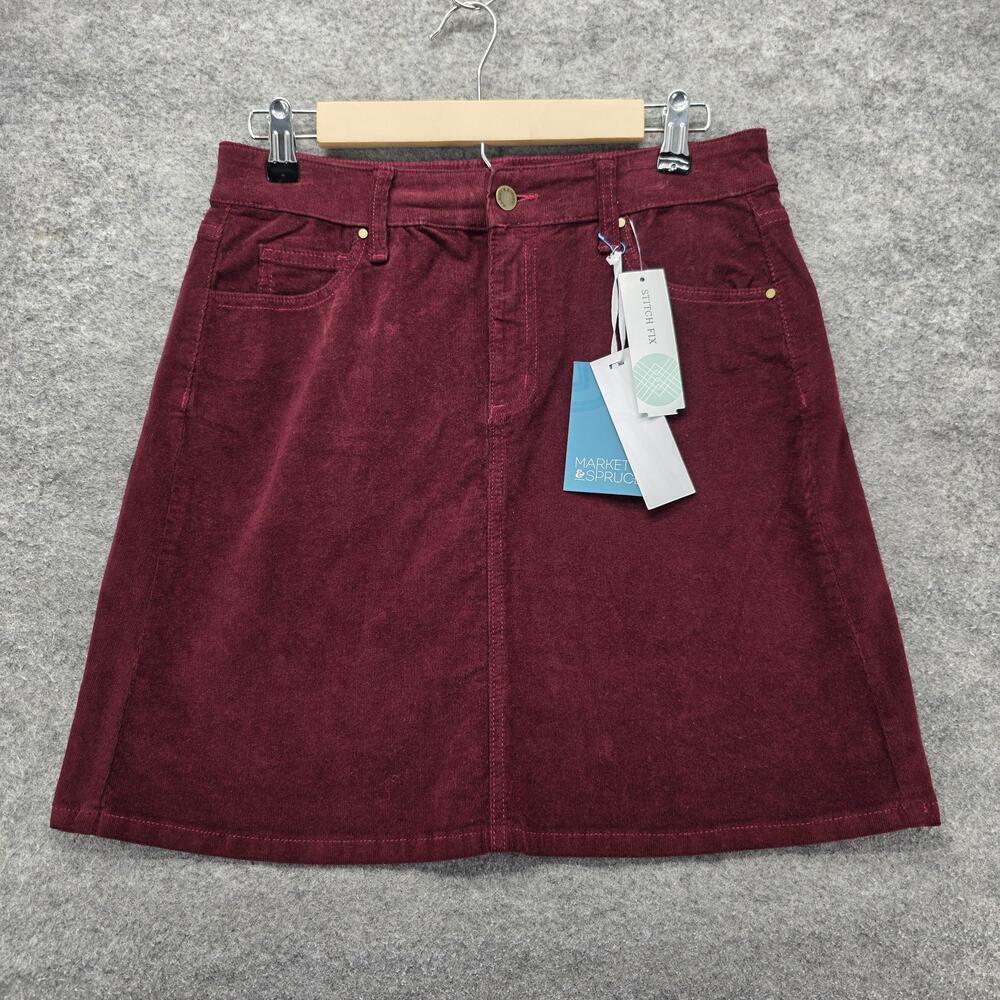 Market & Spruce Skirt Womens S Red Short A-Line Corduroy Pockets Button Zip